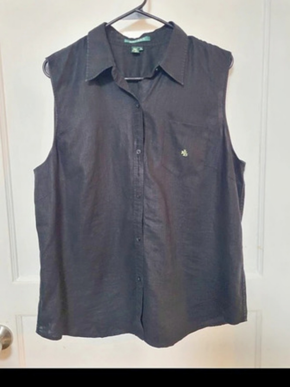 Lauren Ralph Lauren Black Linen Button Down Tank Shirt XL